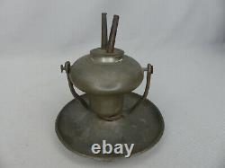 Scarce Antique American Pewter Gimbal Swing Double Burner Whale Oil Lamp
