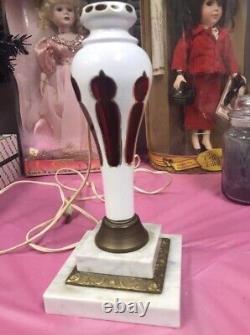 Scarce Antique Rare 1800's Boston Sandwich Moorish Overlay Oil Lamp Marble