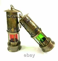 Set of 2 Brass Maritime Oil Lamp Lantern 8 Nautical Ship Boat Light Lantern