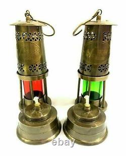 Set of 2 Brass Maritime Oil Lamp Lantern 8 Nautical Ship Boat Light Lantern