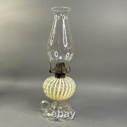 Sheldon Swirl Opalescent Vaseline Kerosene Footed Finger Lamp 1880s GLOWS