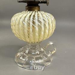 Sheldon Swirl Opalescent Vaseline Kerosene Footed Finger Lamp 1880s GLOWS