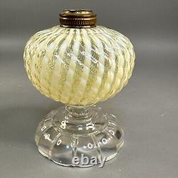 Sheldon Swirl Opalescent Vaseline Kerosene Footed Finger Lamp 1880s GLOWS