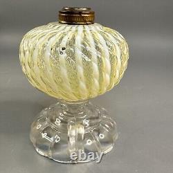 Sheldon Swirl Opalescent Vaseline Kerosene Footed Finger Lamp 1880s GLOWS