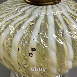 Sheldon Swirl Opalescent Vaseline Kerosene Footed Finger Lamp 1880s GLOWS