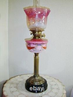 Sherwood's England Antique Pink Victorian Duplex Oil Lamp VERY RARE