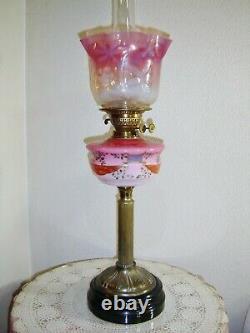 Sherwood's England Antique Pink Victorian Duplex Oil Lamp VERY RARE