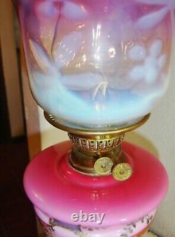 Sherwood's England Antique Pink Victorian Duplex Oil Lamp VERY RARE