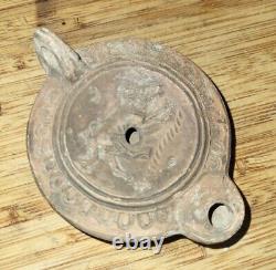 Small Ancient Oil Lamp Roman Guard Dog Molossus Date or Makers Mark On Bottom 4
