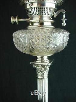 Solid Silver 1901 Mappin & Webb / Hinks Oil Lamp Cut Glass Font, Cranberry Shade