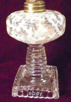 Spanish Lace Miniature Lamp Opalescent Clear Glass Kerosene Oil EAPG Antique