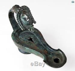 Spectacular Ancient 1st Cent. AD Roman Large Bronze Oil Lamp with Goddess Head