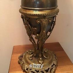 Spectacular Antique Brass Double Burner VERY Ornate 30 Table Oil Lamp