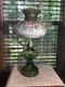 Stunning 20 Green Melon Heavy Oil Lamp With Illuminator And Hand Painted Shade