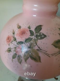 Stunning 3 Pc Antique Aladdin Model 12 Electrified Oil Lamp WithPink Glass Shade