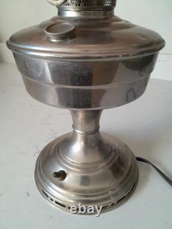 Stunning 3 Pc Antique Aladdin Model 12 Electrified Oil Lamp WithPink Glass Shade