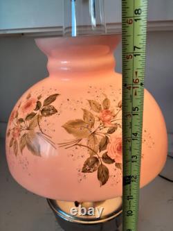 Stunning 3 Pc Antique Aladdin Model 12 Electrified Oil Lamp WithPink Glass Shade