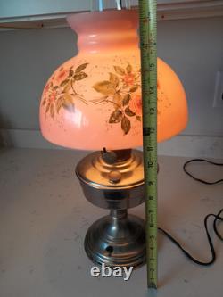 Stunning 3 Pc Antique Aladdin Model 12 Electrified Oil Lamp WithPink Glass Shade