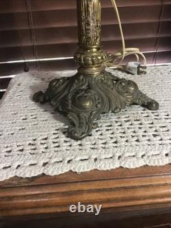 Stunning Antique 29 Brass Electrified Banquet Table Oil Lamp Electrified