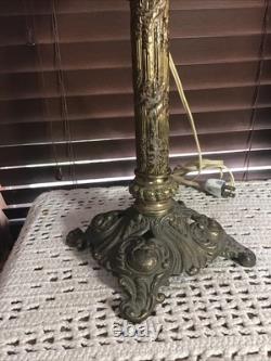 Stunning Antique 29 Brass Electrified Banquet Table Oil Lamp Electrified