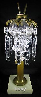Stunning Antique Double Tube Whale Oil Lamp with Prism Ring & Snowflake Crystals