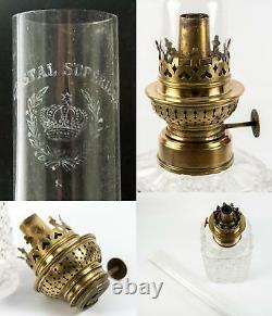 Stunning Antique French Baccarat Crystal Diamond-Cut Oil Lamp, Lantern, c. 1860s