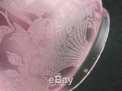 Stunning Antique Graduated Cranberry Satin Glass Etched Oil Lamp Shade 4 Fitter