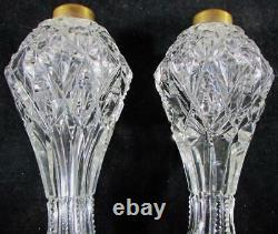 Stunning Antique Pair of Heavy Brilliant Clear Optic Glass Petite Oil Lamps