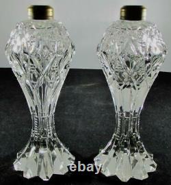 Stunning Antique Pair of Heavy Brilliant Clear Optic Glass Petite Oil Lamps