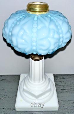 Stunning Cased Blue Glass Kerosene Oil Stand Lamp White Corinthian Screw-On Base