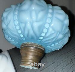 Stunning Cased Blue Glass Kerosene Oil Stand Lamp White Corinthian Screw-On Base