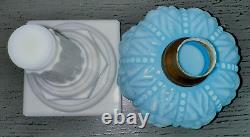 Stunning Cased Blue Glass Kerosene Oil Stand Lamp White Corinthian Screw-On Base