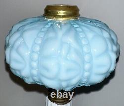 Stunning Cased Blue Glass Kerosene Oil Stand Lamp White Corinthian Screw-On Base