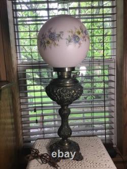Stunning Fancy 28 Brass Converted To Electric 3 Way Antique GWTW Table Lamp