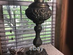 Stunning Fancy 28 Brass Converted To Electric 3 Way Antique GWTW Table Lamp