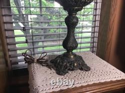 Stunning Fancy 28 Brass Converted To Electric 3 Way Antique GWTW Table Lamp