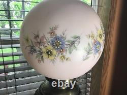 Stunning Fancy 28 Brass Converted To Electric 3 Way Antique GWTW Table Lamp