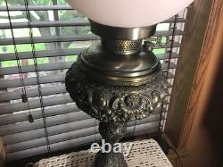 Stunning Fancy 28 Brass Converted To Electric 3 Way Antique GWTW Table Lamp