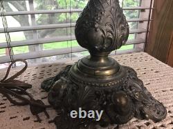 Stunning Fancy 28 Brass Converted To Electric 3 Way Antique GWTW Table Lamp