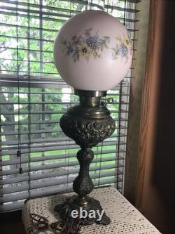 Stunning Fancy 28 Brass Converted To Electric 3 Way Antique GWTW Table Lamp