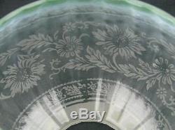 Stunning Fully Etched Glass Globe Duplex Oil Lamp Shade Green Tinted Rim