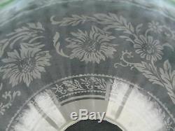 Stunning Fully Etched Glass Globe Duplex Oil Lamp Shade Green Tinted Rim