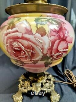 Stunning Roses Roses Victorian antique Gone with the Wind GWTW parlor oil lamp