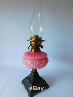 Stunning Victorian Duplex Oil Lamp Cranberry Shade With Frilled Top