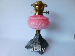 Stunning Victorian Duplex Oil Lamp Cranberry Shade With Frilled Top