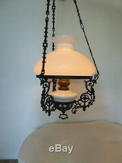 Stunning Vintage antique hanging oil lamp with Royal Brenner burner