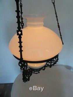 Stunning Vintage antique hanging oil lamp with Royal Brenner burner