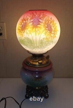 Sunflower one of a kind Gone With The Wind Oil Lamp Success Converted WORKS