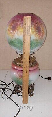 Sunflower one of a kind Gone With The Wind Oil Lamp Success Converted WORKS