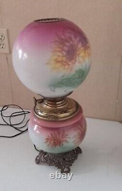 Sunflower one of a kind Gone With The Wind Oil Lamp Success Converted WORKS